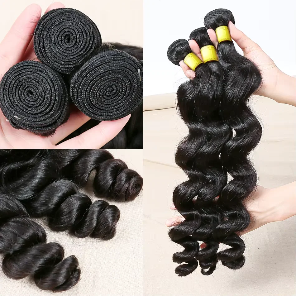 Bundel jalinan rambut manusia Peru bundel rambut manusia 24 26 28 30 inci ekstensi mentah Remy gelombang dalam longgar 3 4 bundel jalinan rambut Virgin