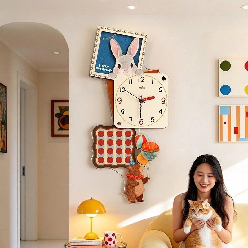 Cartoon Creative Wall Clock Living Room 2026 New Silent Clock Wall Hanging Children's Room Wall Decoration Silent Swinging Watch