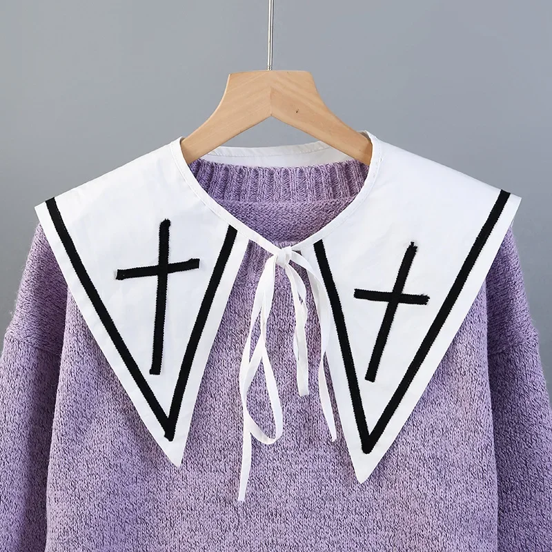 Linbaiway 韓国ビッグラペル取り外し可能な首輪偽首輪ネクタイ女性のためのセータートップ偽首輪ショールショルダーラップ装飾