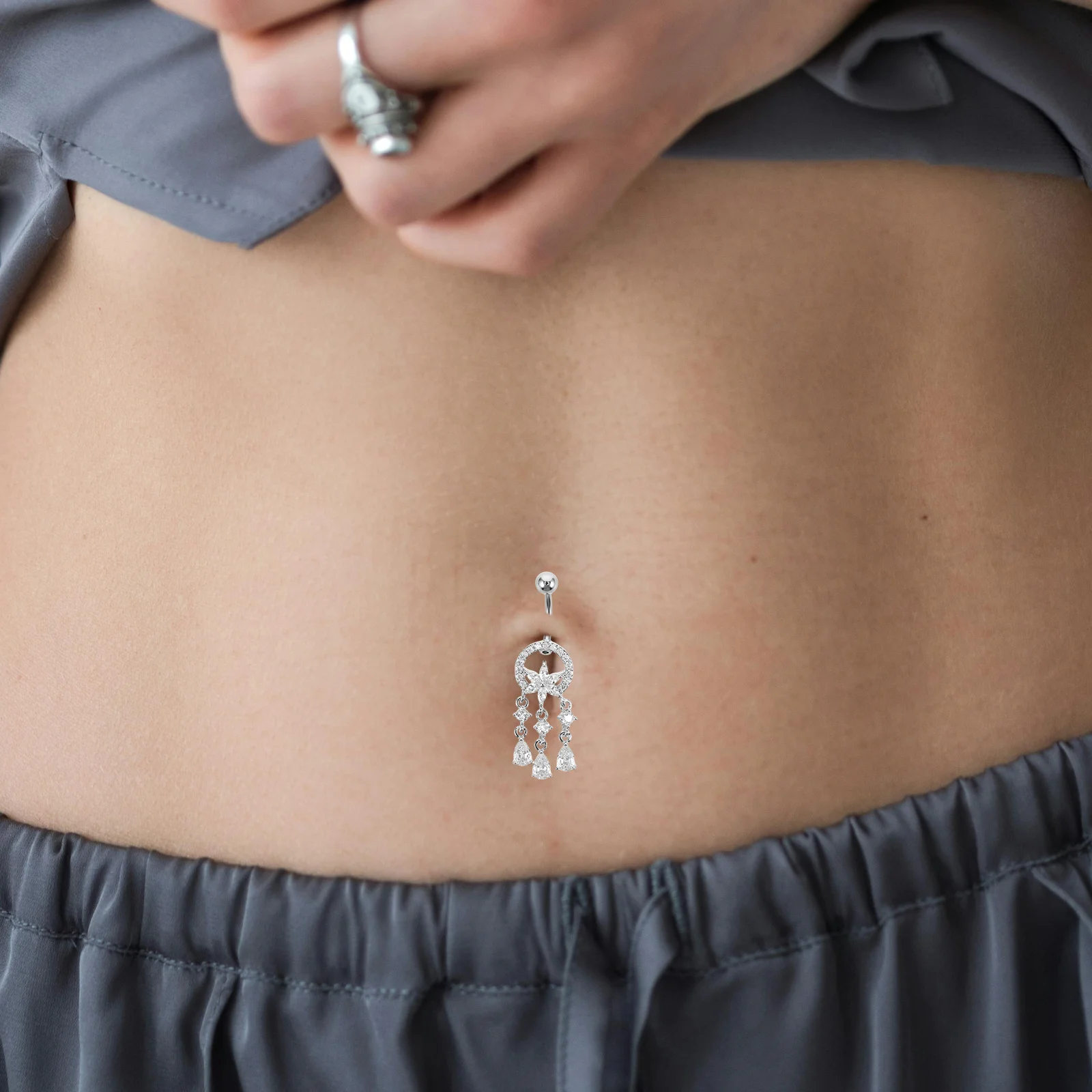 

Stainless Steel Dreamcatcher Belly Button Ring Fashionable Dangle Piercing Jewelry Comfortable Navel Decor for Women