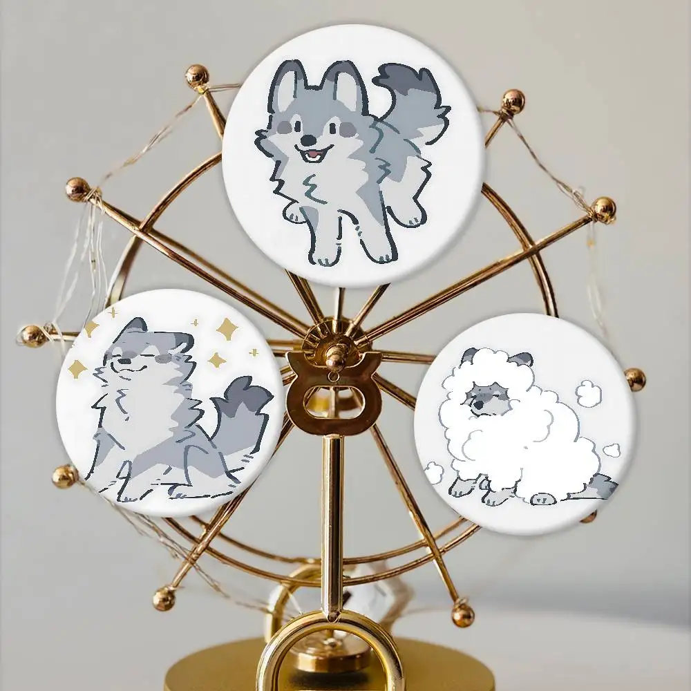Happy Wolf Anime Badge Peripheral Lapel Pins Tinplate Round Brooch For Shoulder Bag Accessories Souvenir Gifts