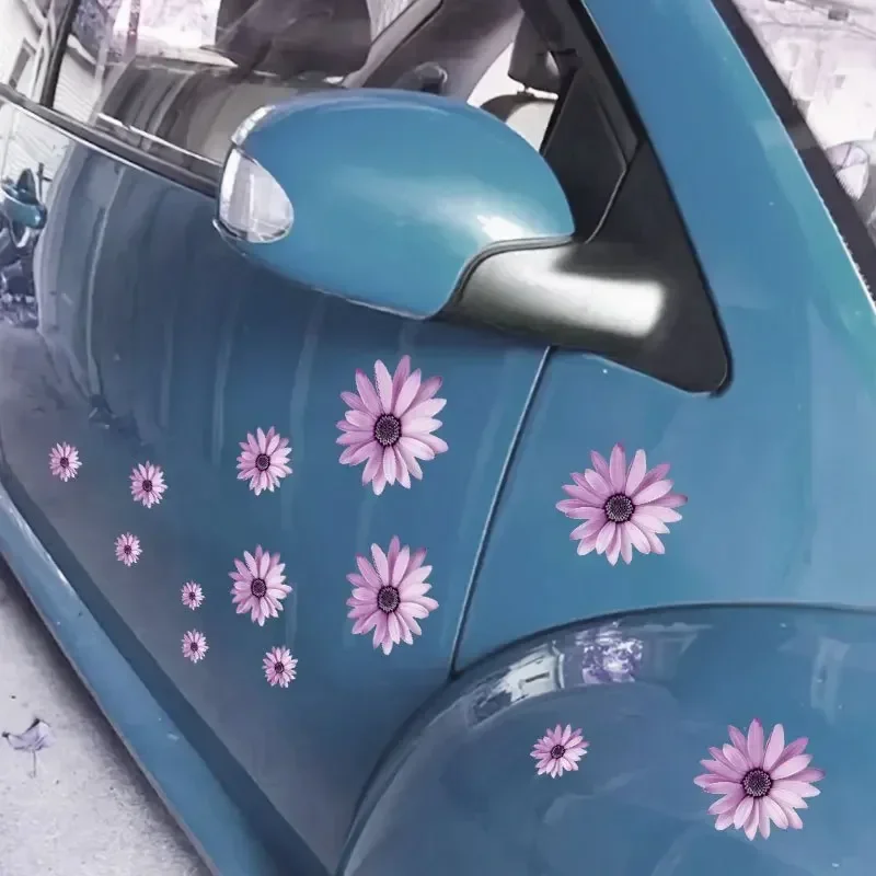 مجموعة واحدة من ملصقات "زهرة الأقحوان الأرجوانية" لتزيين السيارة والدراجات النارية على شكل زهور - ملحق ملصق تحت عنوان