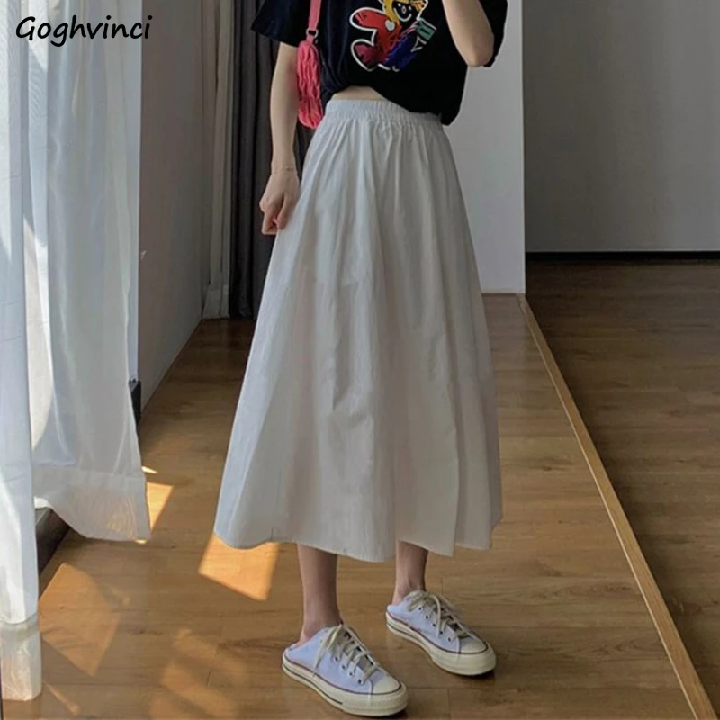 

Midi Skirts Women Pure Simple Japanese Style Cute School Girlish High Waist Versatile Autumn New Stylish A-line Y2k Chic Teens