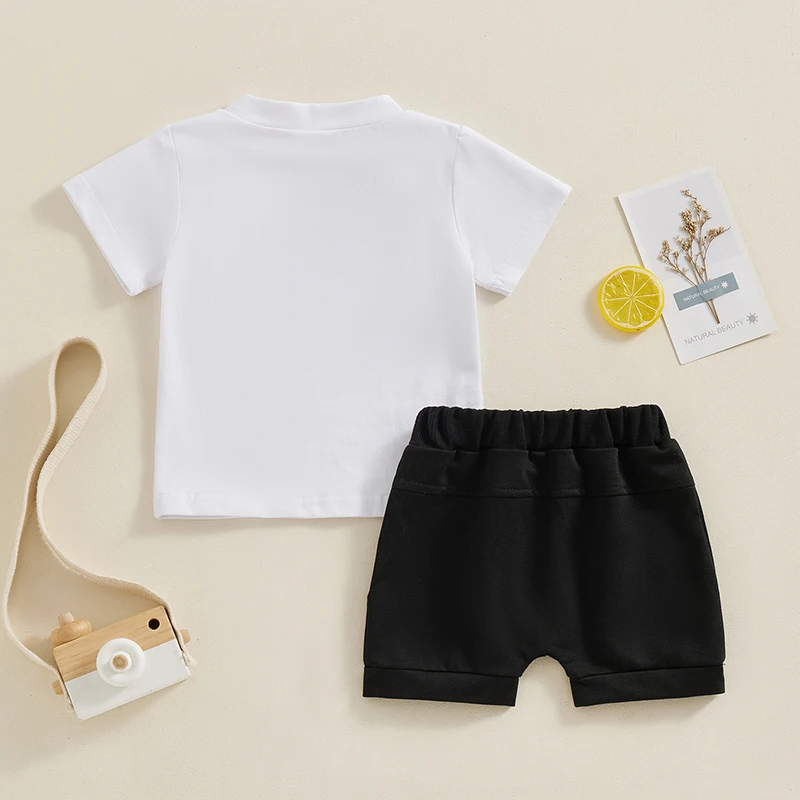 

Toddler Boys Summer Outfits Letter Print Short Sleeve T-Shirts Tops and Elastic Waist Shorts 2Pcs Clothes Set