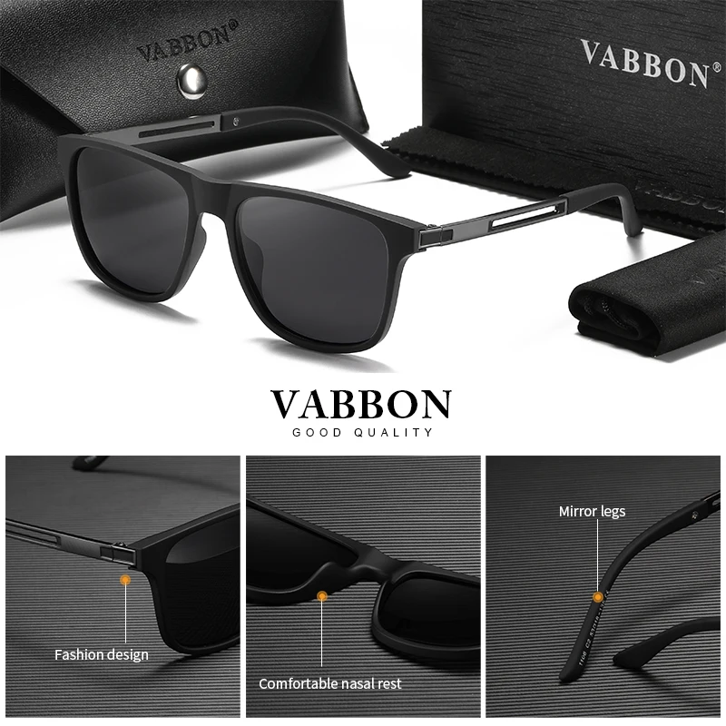 Vabbon نظارات شمسية بإطار مربع جديد مستقطبة واقية من الشمس للرجال نظارات شمسية عصرية خارجية مضادة للأشعة فوق البنفسجية للقيادة وصيد الأسماك، هدية راقية 1106