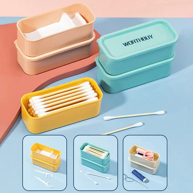 New Portable Cotton Swab Box Travel Dental Floss Holder Box Dust-proof Wire Earphone Cable Storage Box Case Sundries Organizer