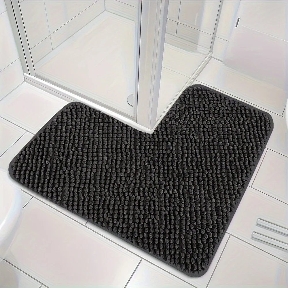 2025 L-shaped Chenille Bath Mats Memory Cotton Solid Color Floor Mat for Bathroom Absorbent Non-slip Door Mat Home Carpet