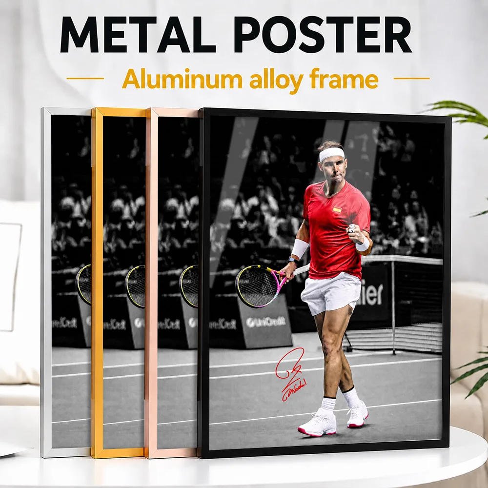 Rafael Nadal Tennis Player Framed Metal Poster Personalized Photo Energetic Match Style Wall Art For Study Ideal Birthday Gift