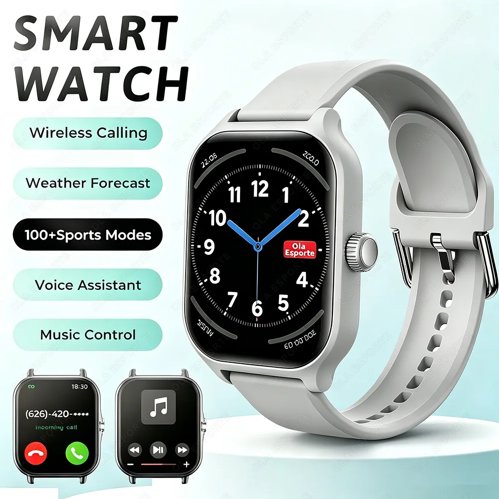Montre connectée Smart Watch Plus pour hommes et femmes, écran tactile complet, montre de sport et de fitness, appels Bluetooth, téléphone Android, montre connectée numérique multi-cadrans HW12