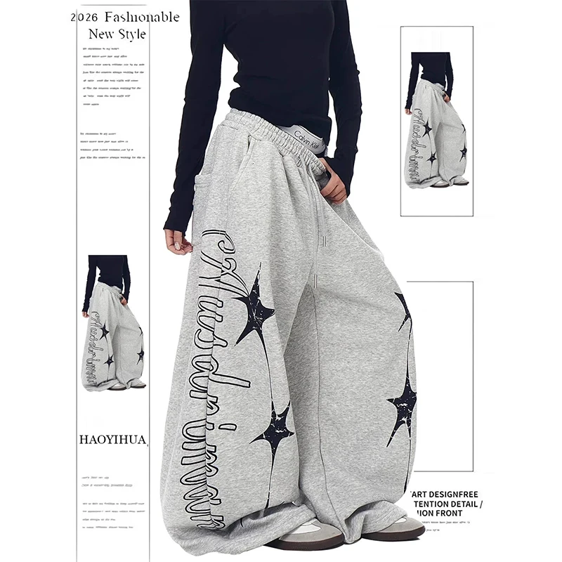 

Женские серые спортивные брюки YIBASHU в стиле Y2K, свободные штаны для танцев в стиле Harajuku, с принтом, оверсайз, винтажные брюки 2000-х годов