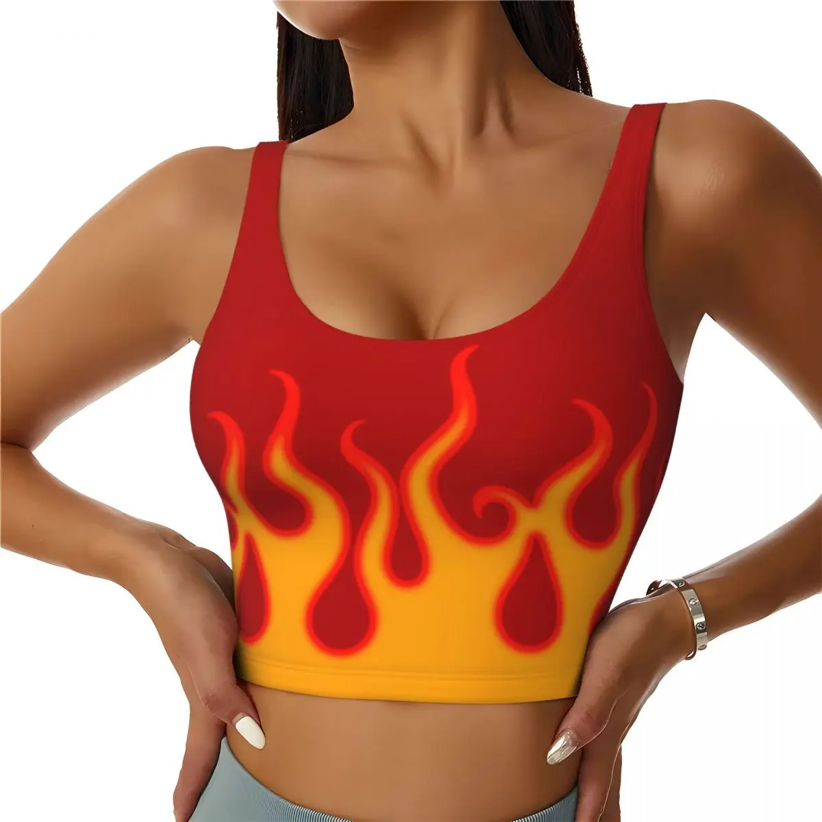 

Custom Women Red Hot Fire Racing Flames Sports Bras High Impact Gym Workout Yoga Crop Tank Tops