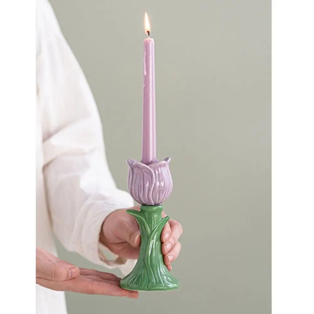 Nordic Style Tulip Candle Holder Handmade Geometric Art Flower-shaped Candlestick Creative Simple Design Desktop Tulip Ornament