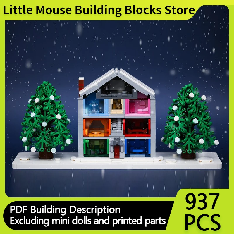 

City Street View Model MOC Building Bricks Winter Snowball House Modular Technology Gifts Holiday Assemble Children Toys Suit