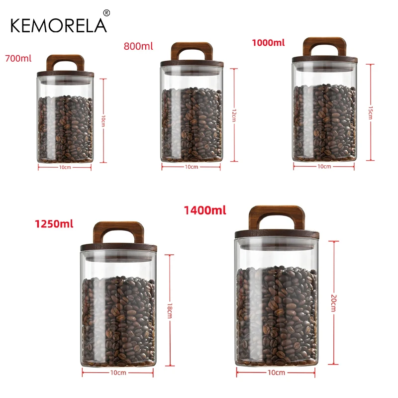 Wood Lid Glass jar Airtight Canister Food Container Tea Coffee Beans Kitchen Storage Bottles Jar Sealed Grounds Candy Jar