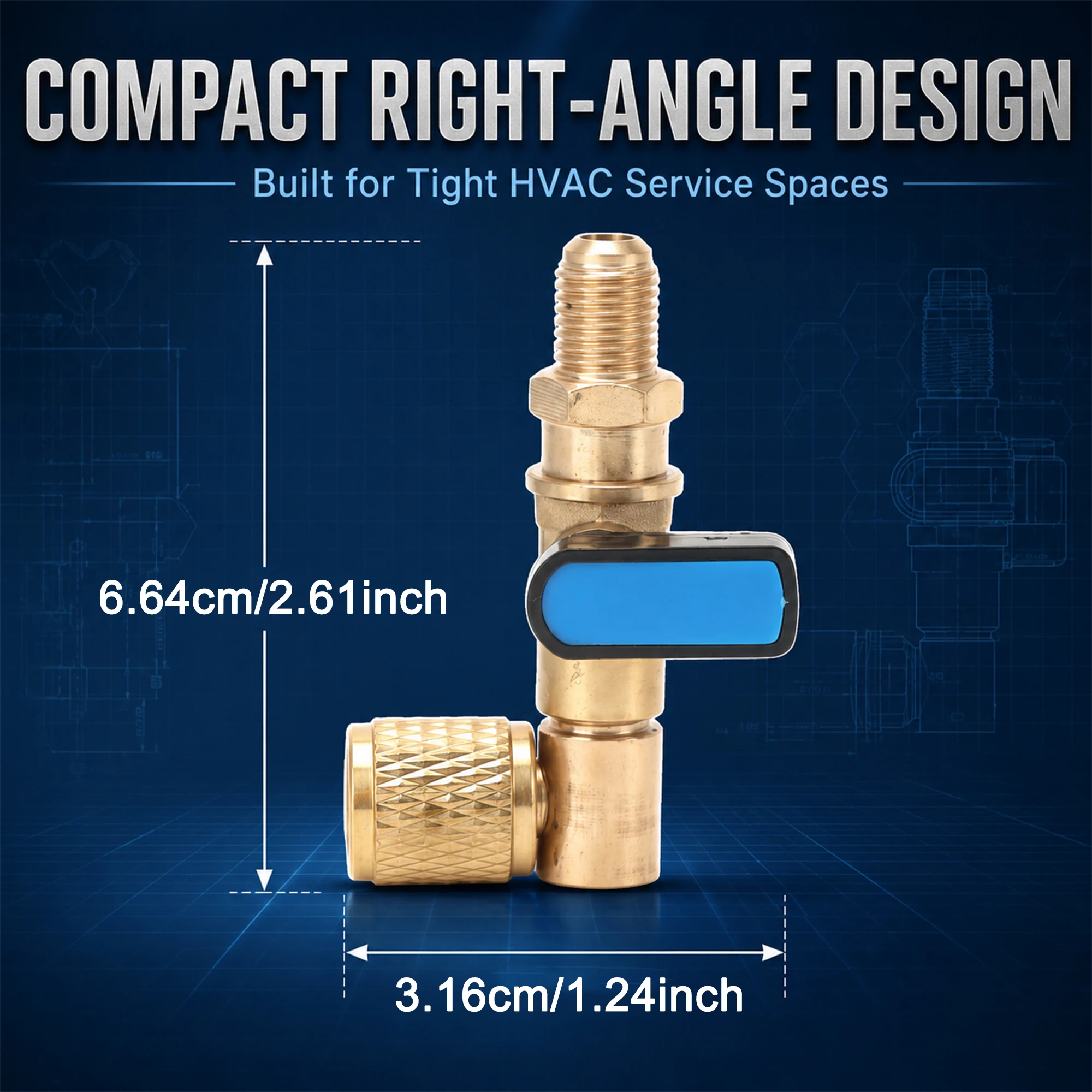 Électrovanne HVAC Right Angle Ball Valve 1/4 SAE, Brass Vacuum Shut Off Valve for R22 R12 R134a R404A Refrigeration AC Service Repair Tool Autres vannes — détail 2