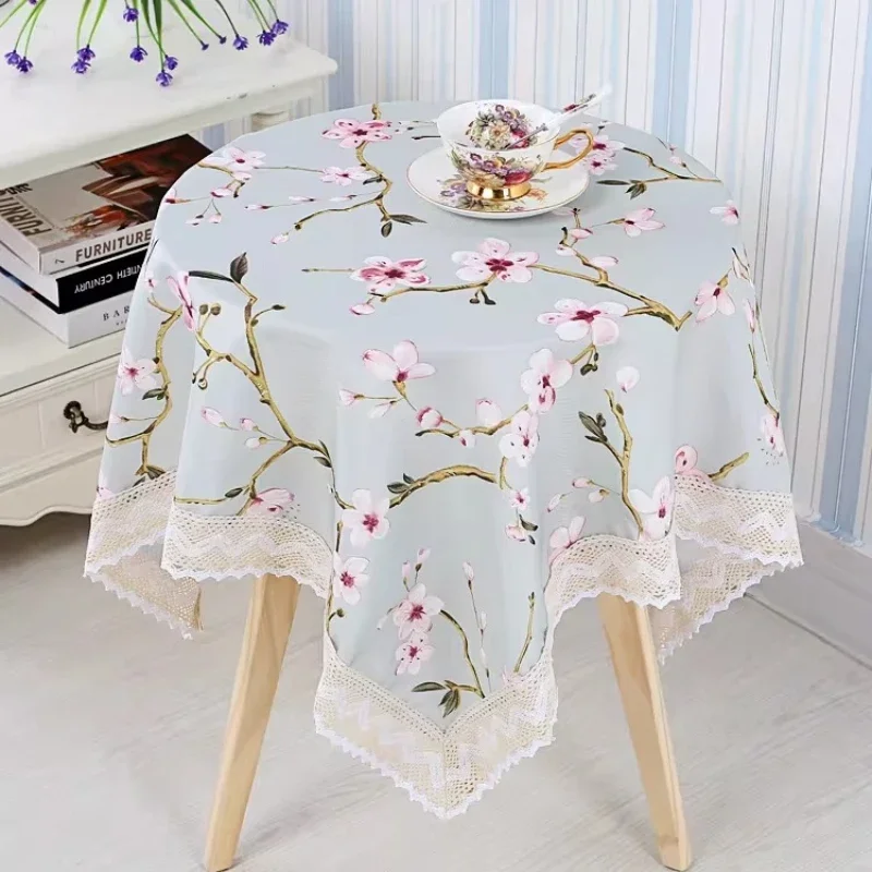 Round Small Tea Table Cloths Square Dining Desk Study Bedside Cupboard Home Fresh Lace Trim Countryside Style Heat-proof 2pcs