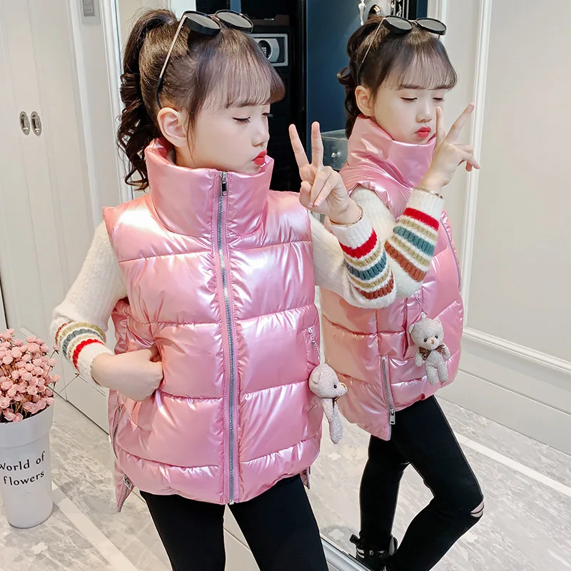 

2024 Autumn Winter Children Girl Shiny No-wash Vest For Girls Warm Girl Sleeveless Jacket 3-12 Years Kids Teenager Waistcoat