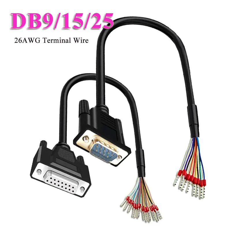 DB9 DB15 DB25 Serial Connector Cable with Terminal Industrial Grade Male Female Plug Wire 26AWG 9pin Parallel Port Cable 1-20M