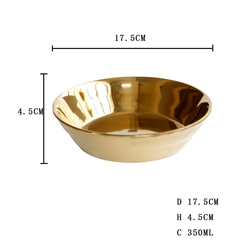 Cutlery Electroplating Simple Ceramic  Gold  Soup Plate Fruit  Western-style Restaurant Deep  Dishes