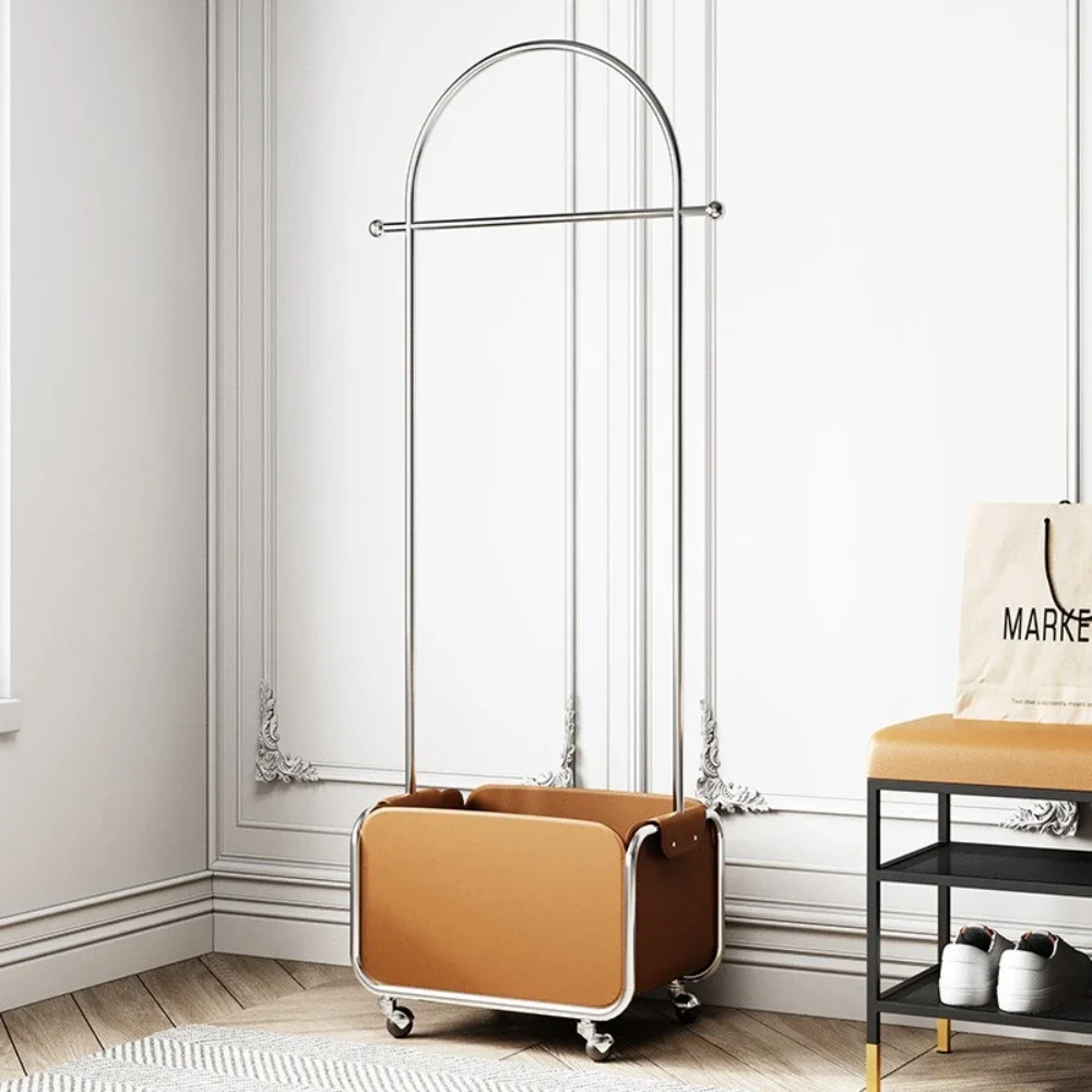 

Light luxury coat rack floor, household simple stainless steel hanger hanging bag, mobile bedroom, storage rack, living room