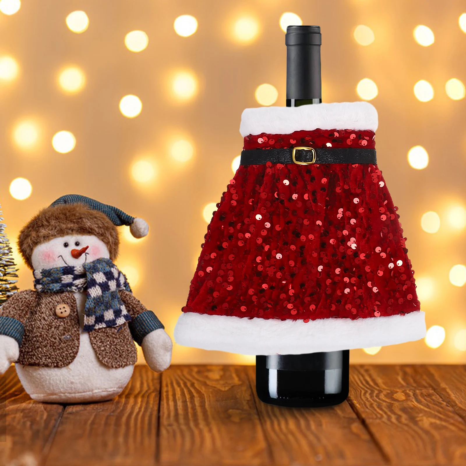 

Sparkly Christmas Wine Bottle Dress Cover Sequin Sleeve for Red Wine Containers Holiday Party Decor Easy Fit No Tools Needed