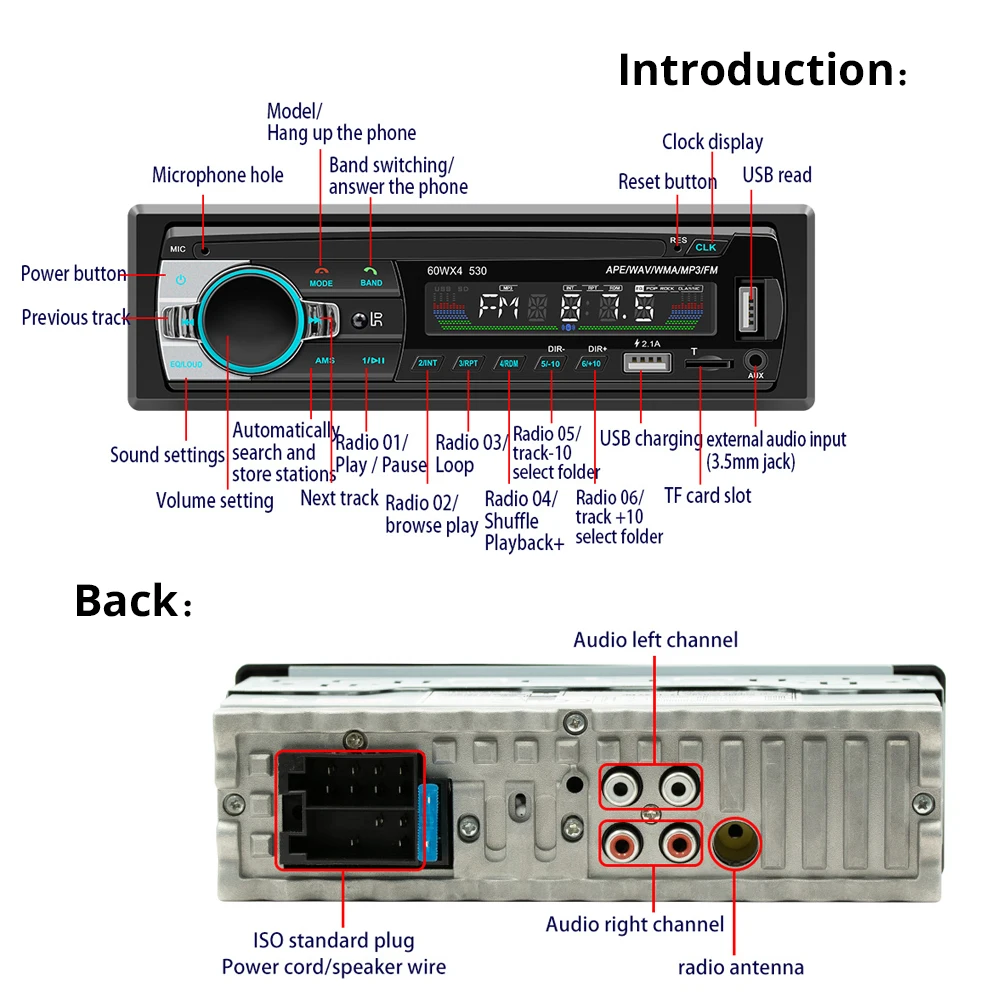 SIBAIWANG 1DIN MP3 Car Radio Bluetooth Multimedia Player Support TF Card USB AUX Input Audio EQ Stereo Autoradio Universal mp3