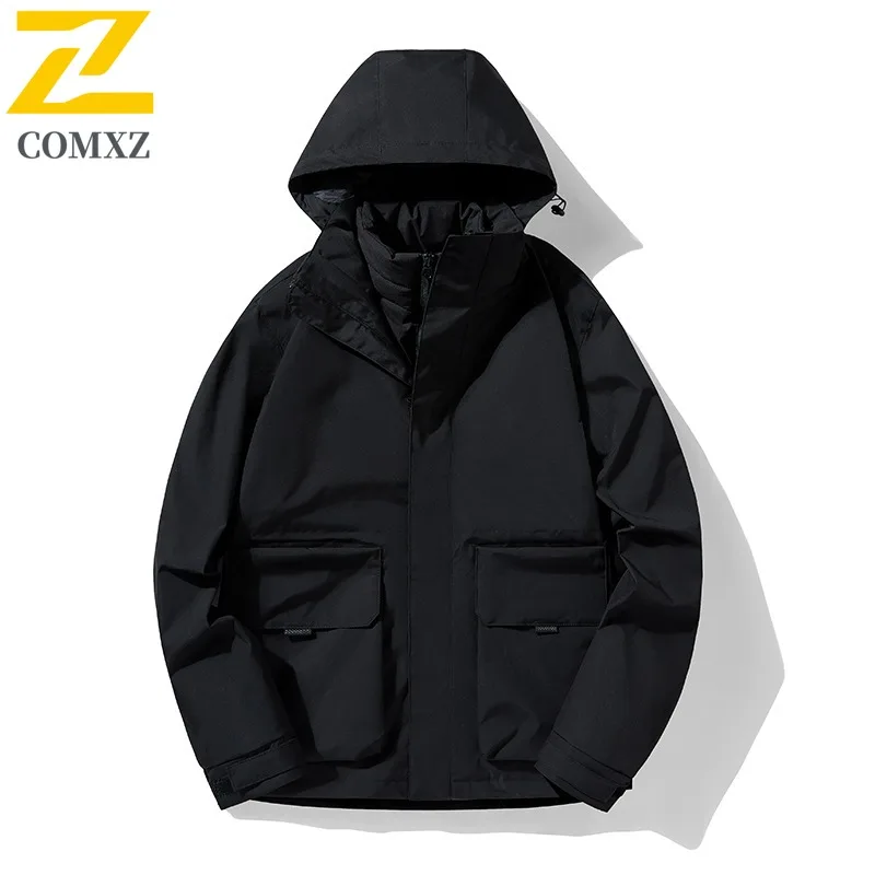 COMXZ Outdoor Skiing Mens Down Jacket Brand Luxury Hooded Thickened Warm Parka Casual Street Style Lightweight Winter Clothing