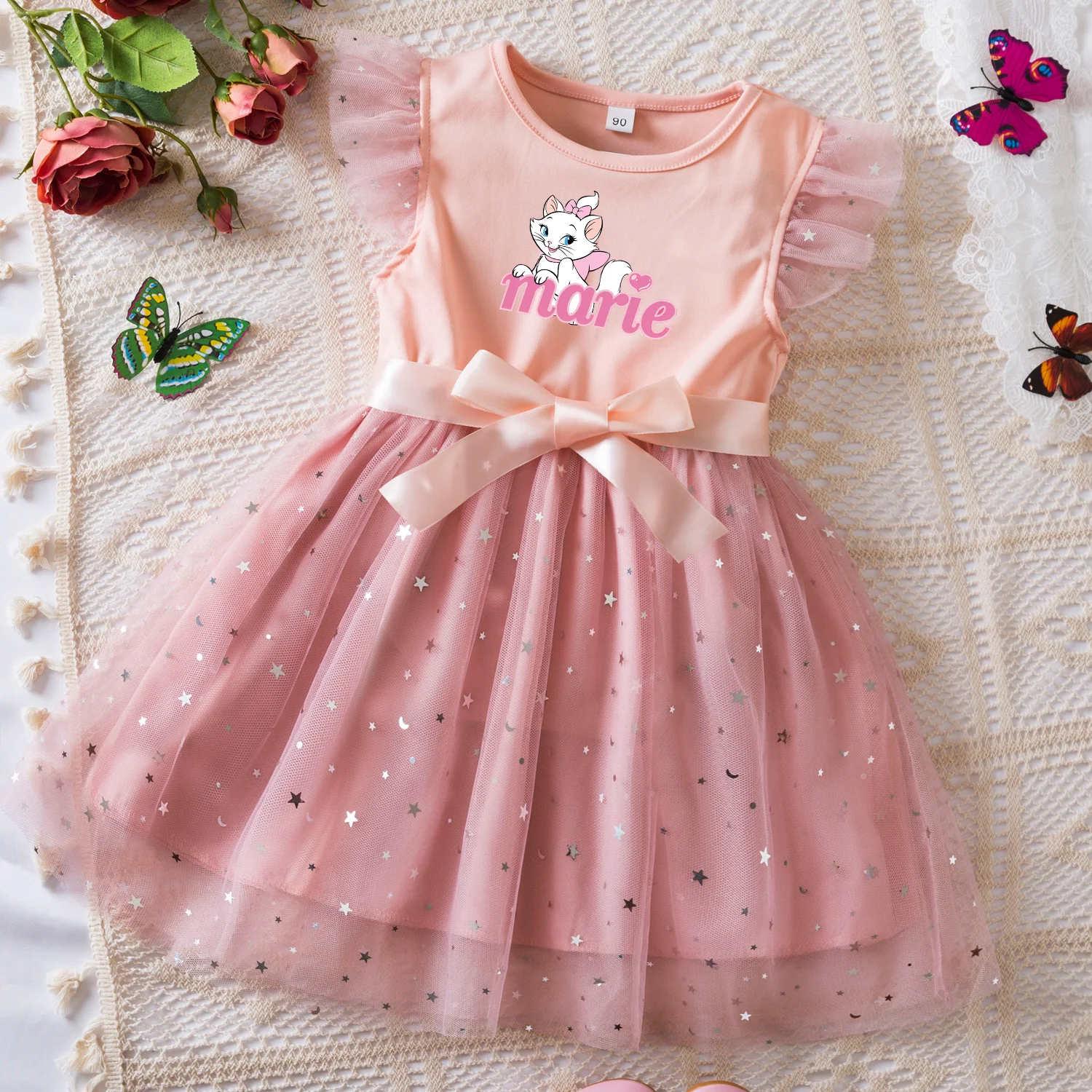 The Aristocats Princess Dress for Girls, roupas de festa infantis, vestido de estrela de tule infantil, bebê, Marie Cat, verão, 2-6Y