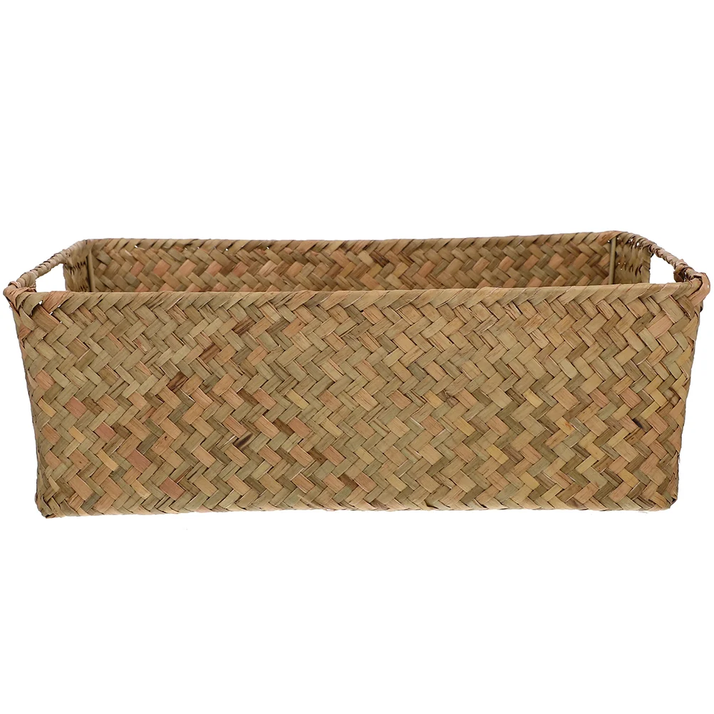 Hemoton Rattan Storage Basket Handle Rectangular Woven Fruit Baskets Wicker Bread Basket Snack Container Laundry Bin Basket