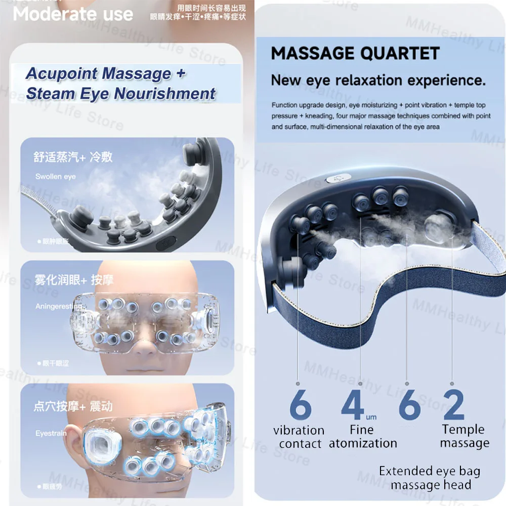 Electric Steam Eye Massager Vibration Atomization Eye Massager Kneading Massage Eyes Bluetooth Relieve Eye Fatigue Massage Relax