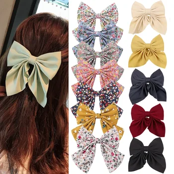 Eleganti fiocchi floreali in cotone per bambini Fermaglio per capelli a farfalla primaverile Barrette con stampa di moda per accessori per forcine dolci da donna