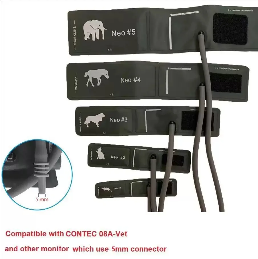 Veterinary Pet Blood Pressure Cuff 5 Sizes NO.1-NO.5 Reusable NIBP TPU Nylon Bladderless Cuff Without Capsule 60cm Hose For Pet