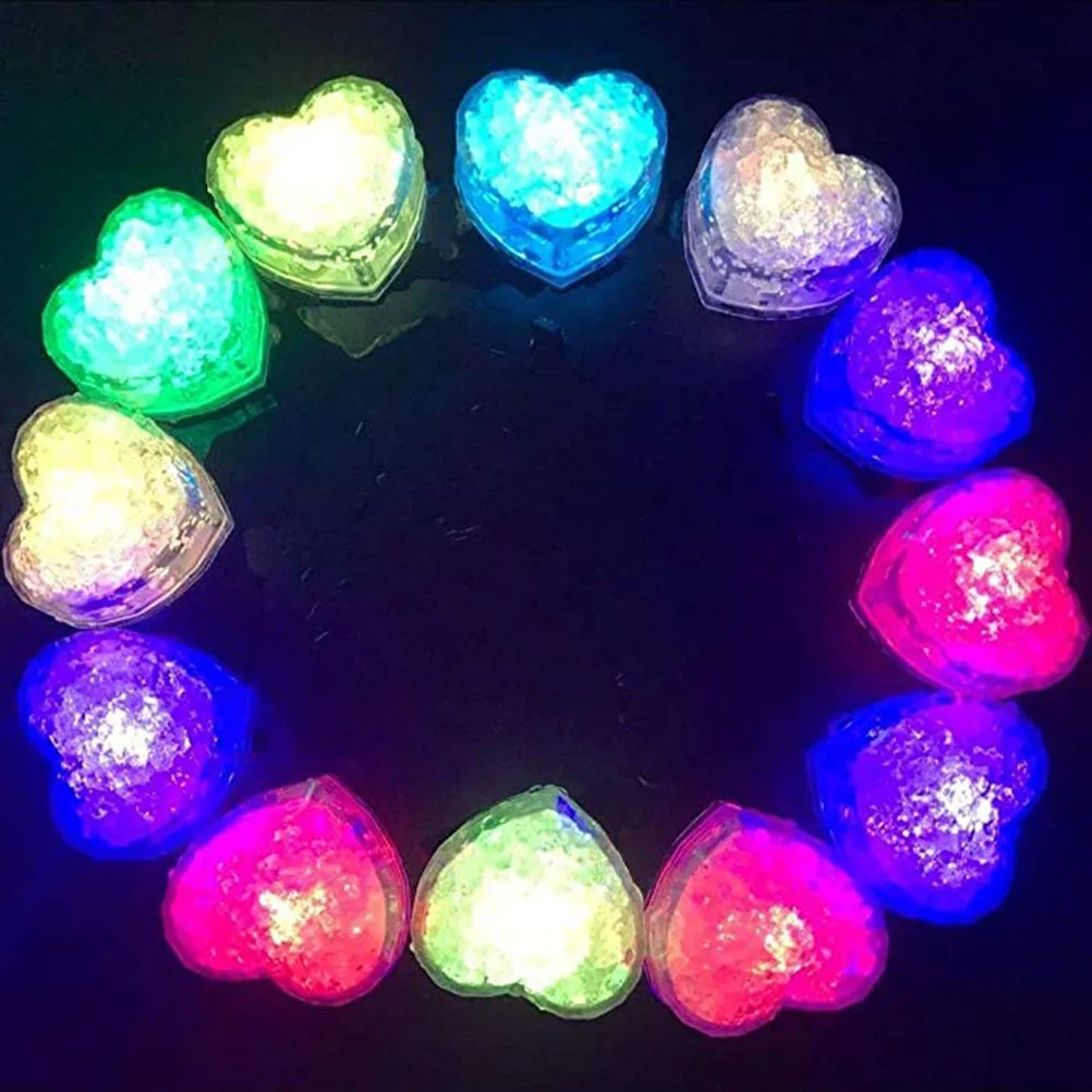 

12Pcs LED Colorful Ice Cubes Heart Shape Decorations Party Supplies Add Romance and Mysterious Atmosphere Ktv Bars Pink Light
