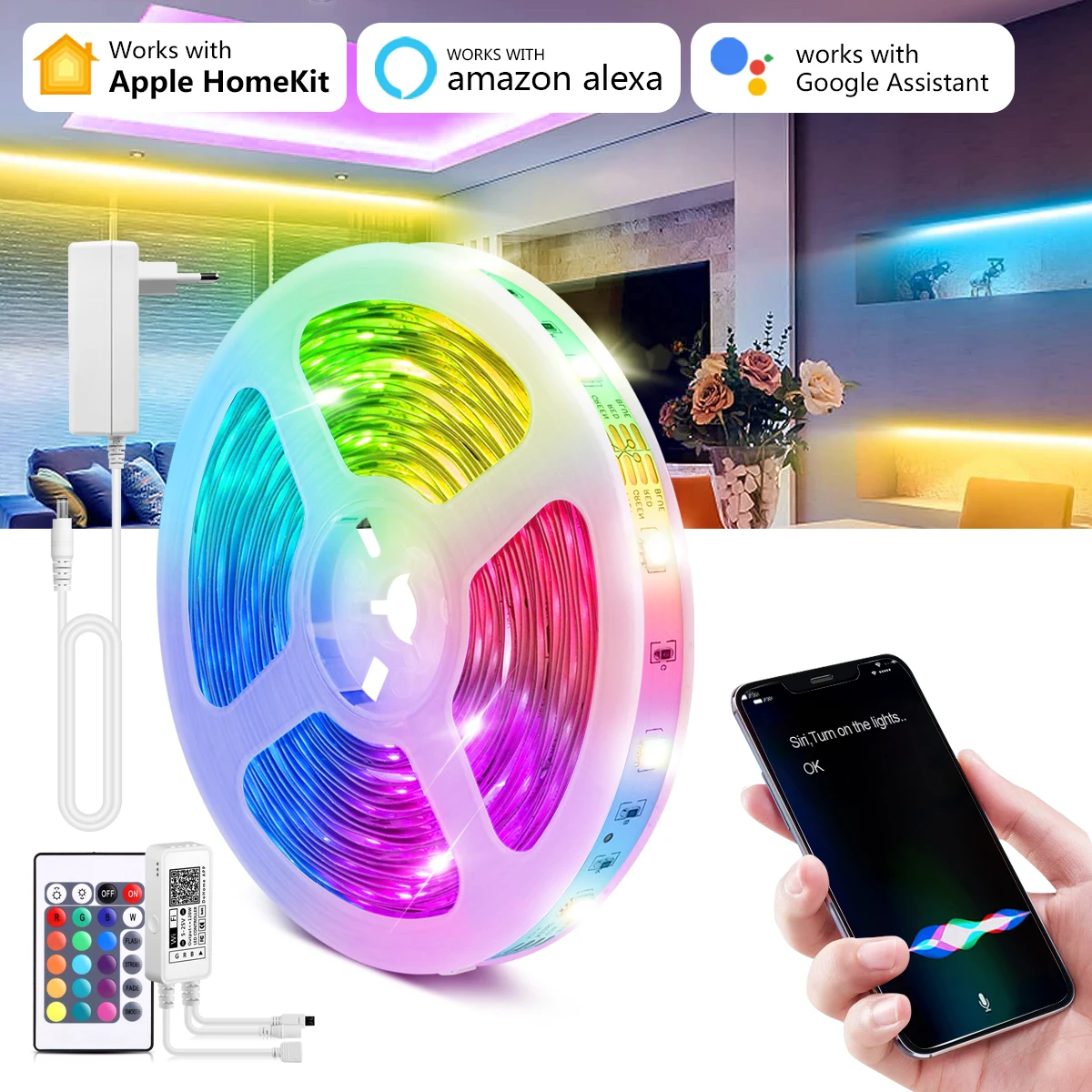 

Smart Life Dohome APP RGB LED Lights Strip Wireless WiFi Siri Controlled HomeKit Light Work with Apple homekit Alexa Google Home