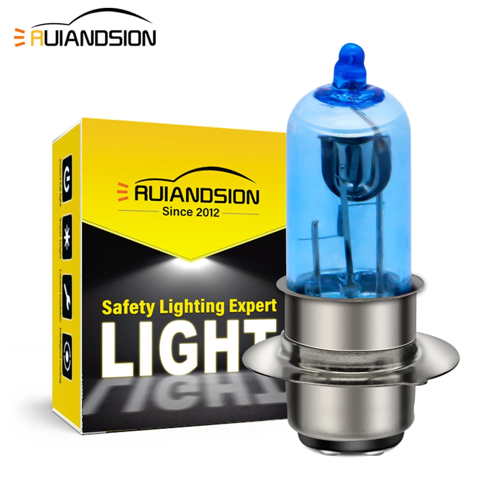 Ruiandsion H6M P15D Motorcycle Halogen Lamp FloodLight Head Lamp Fog Lamp High Low Beam Double Contact White Yellow 12V 600Lm