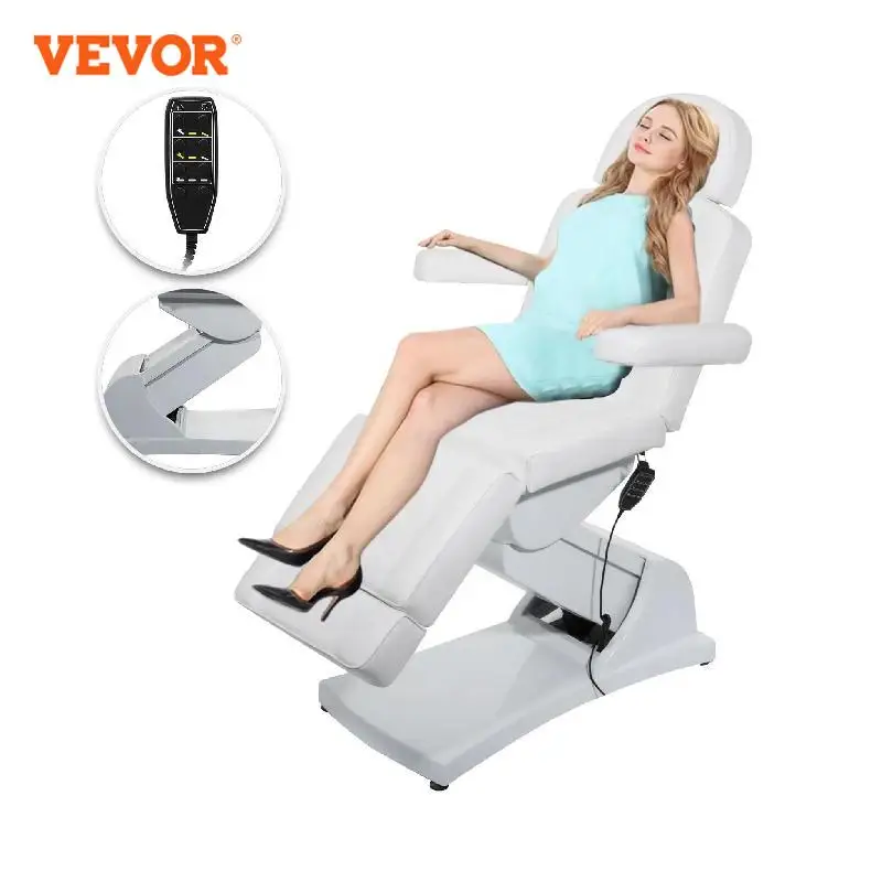 VEVOR 4 Motors Electric Facial Chair Full Electrical Massage Table Adjustable Reclining Chair for All Purpose Bed Chair White