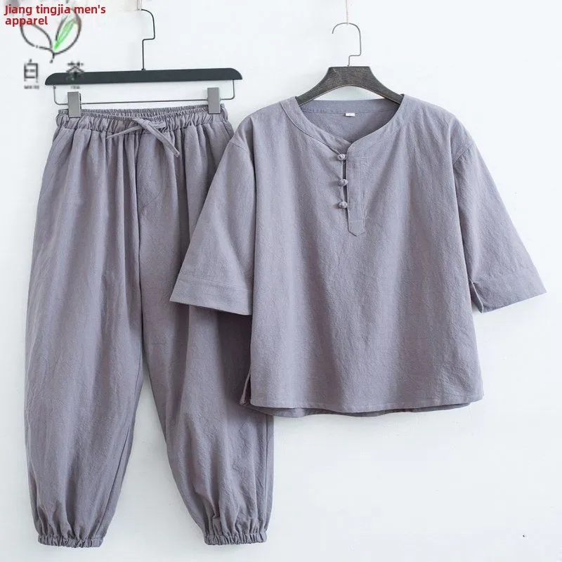 

Summer Zen Inspired Cotton Linen Women's Suit Tea Ceremony Artist Sle Loose Fit Casual Hanfu Set Buddhist Laywoman's Robe