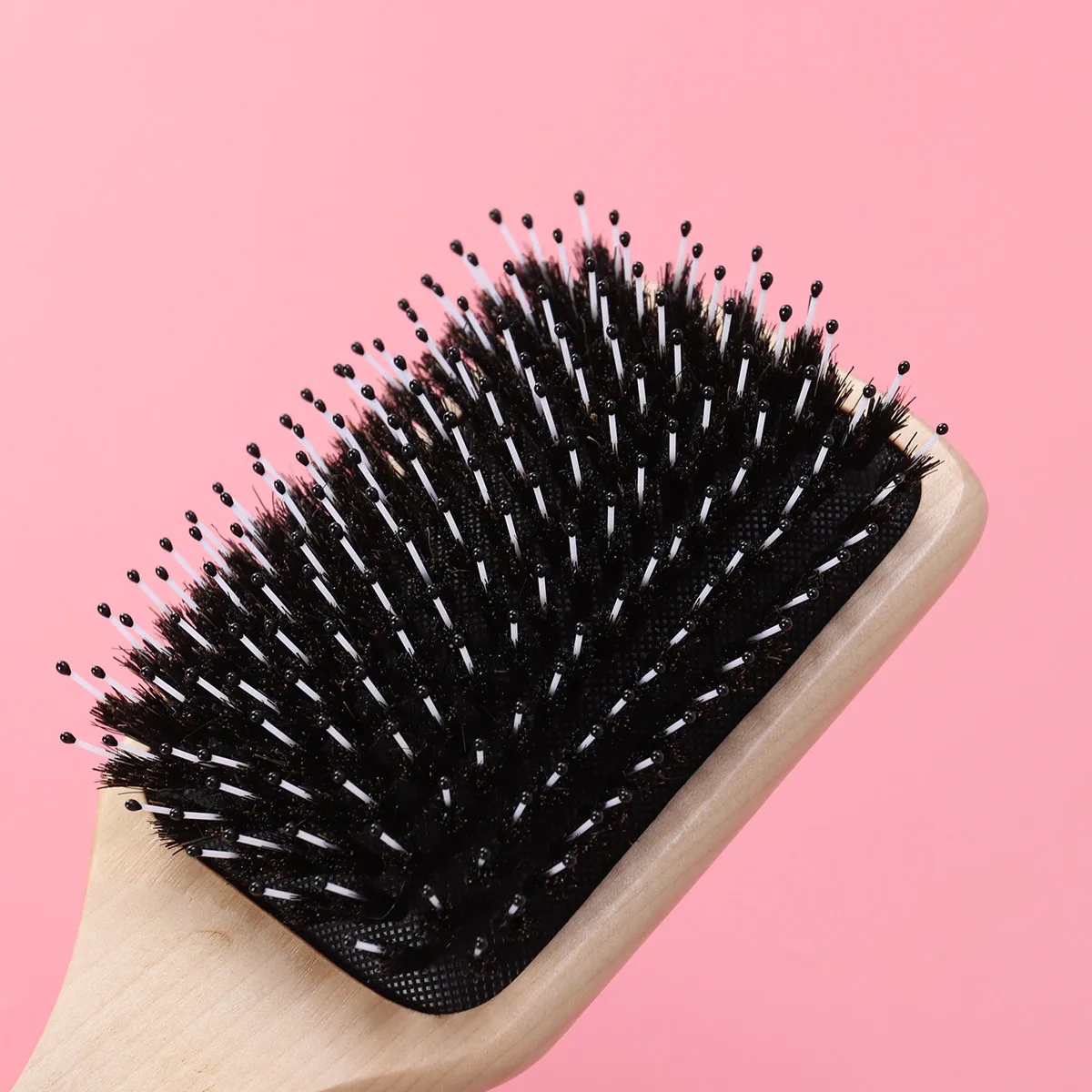 Natural Boar Bristle Hair Brush Wooden Paddle Styling Brush for Thin Fine Curly Wavy Hair Prevents Frizz Distributes Scalp Oils
