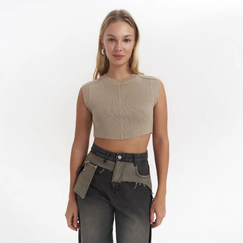 

Korean Fashion Clothing Womens Tops Crop Tops 2025 New Chic Summer Tank Tops Sports Solid
