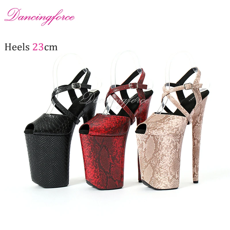 New Style 23CM/9inches Snake Pattern Pole Dance High-Heel Sandals Peep Toe Exotic Dancing Training High Heels Shoes Women