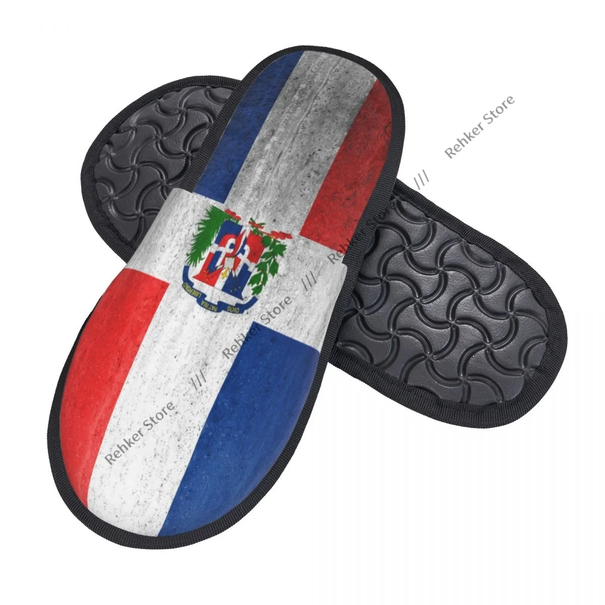 Home Slippers Indoor Bedroom Slipper Vintage Dominican Republic Flag Flip Flops Autumn Winter Furry Plush Shoes