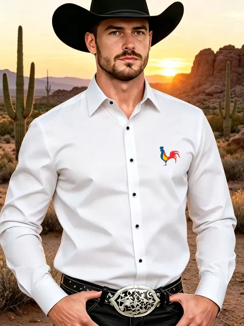 Men's Premium Business Casual Shirt Pets Logo Print Slim Fit Long Sleeve Wrinkle Resistant Dress Shirt Multi Styles Available
