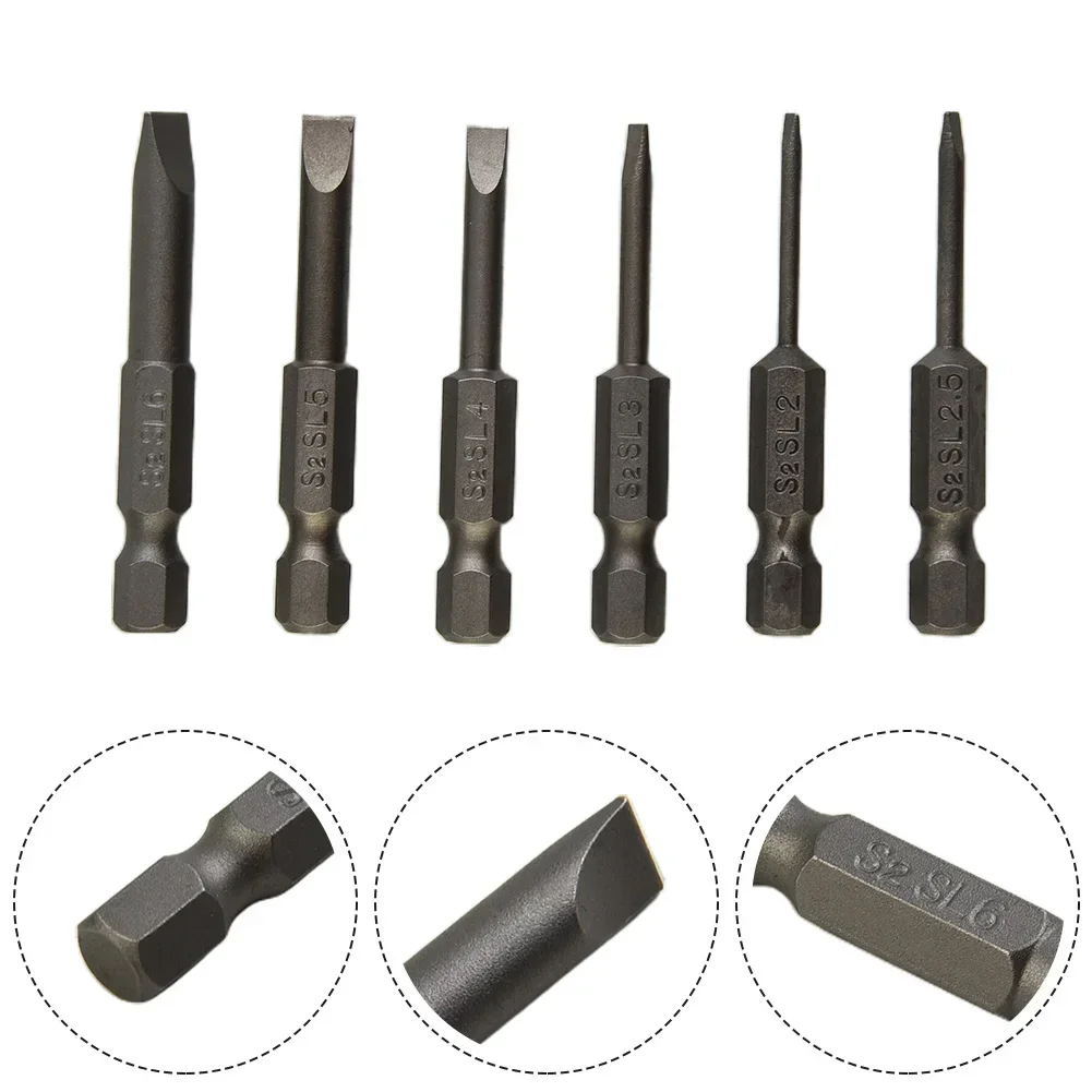 Tip Slotted Tip Screwdriver Bit Silver Slotted 1/4in Hex Shank 2.0-6.0mm 6pcs/set Flat Screwdrivers Bits