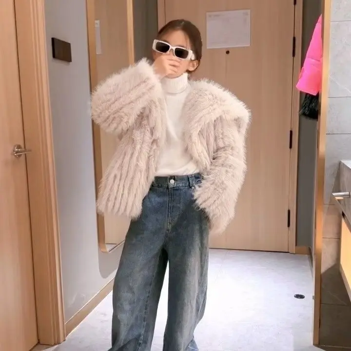 

Autumn and Winter High End Knitted Fur Handsome Navy Collar Thick Coat Korean Fashion Children Clothing