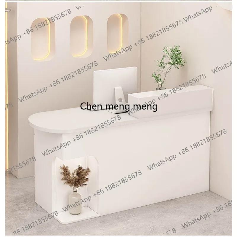 

Modern simple clothing store cashier, small arc reception counter at the front desk