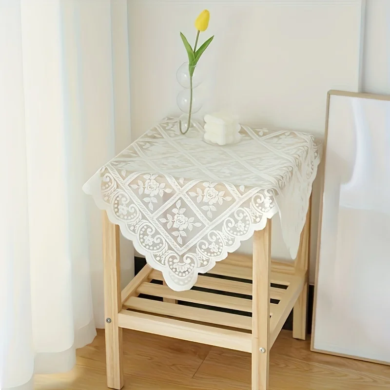 1pc Vintage Lace Tablecloth - Semi Sheer Washable Macrame Table Cover Doilies - Perfect for Picnics, Camping, Birthday Parties