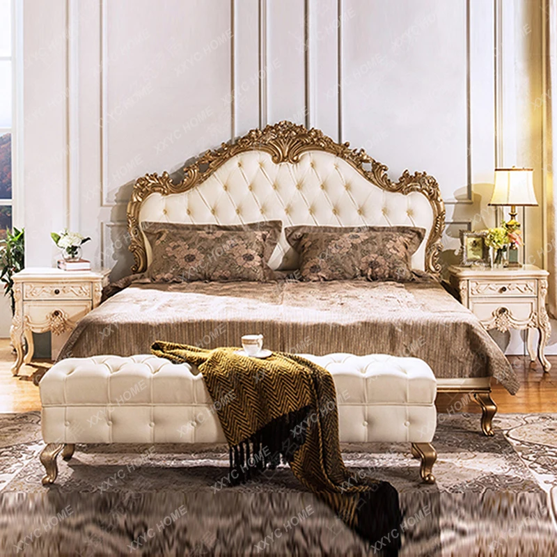 AA light luxury solid wood double bed ins Internet celebrity bed fashion high-end buckle carved luxury wedding bed