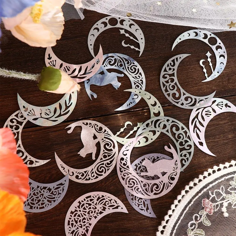 30pcs/Pack Aesthetic Hollow-out Picture Frame Moon Leaves Hollow Lace Material Package Flower Butterfly