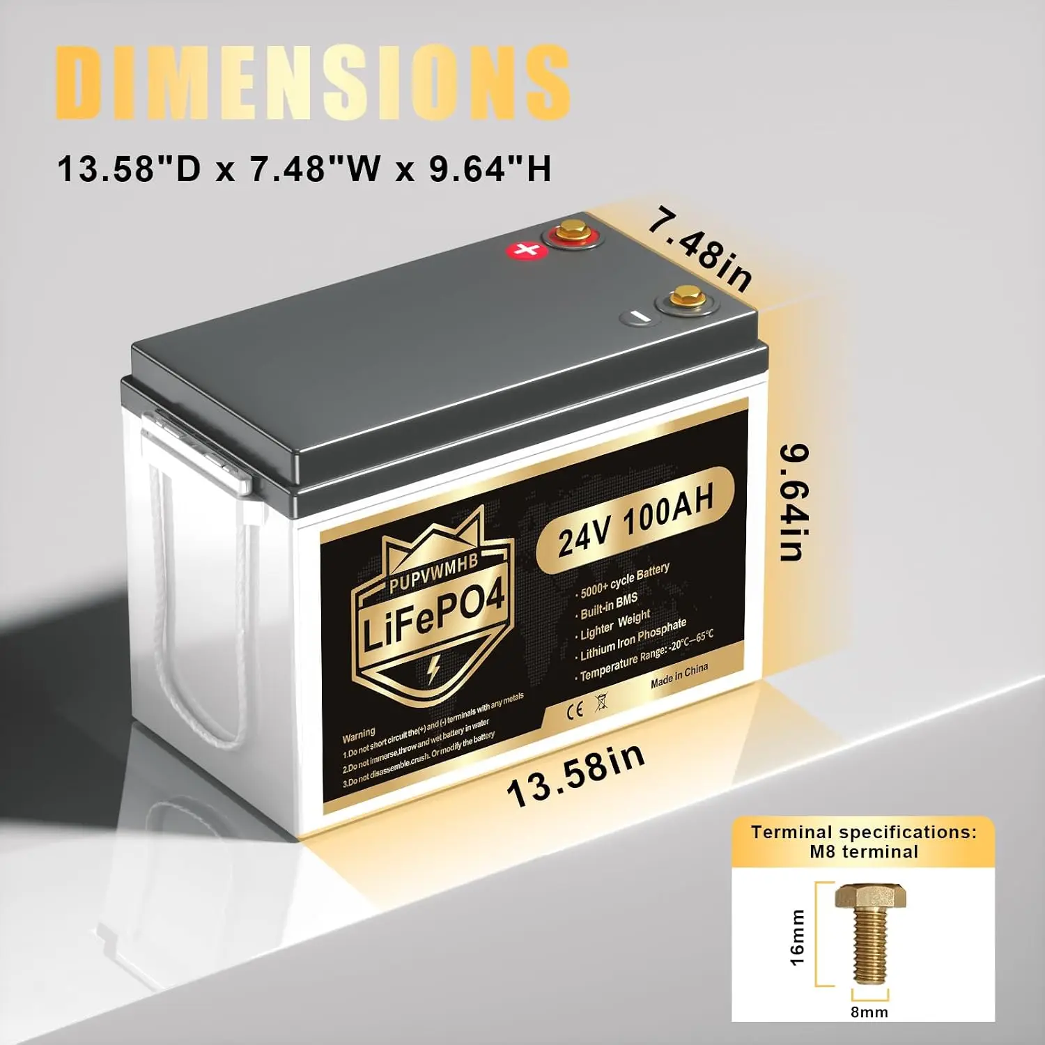 24V Lithium Battery, 2560W Load Power, Up to 15000 Deep Cycle | 24V 100AH Lifepo4 Battery, Built-in 100A BMS, Perfect, Custom