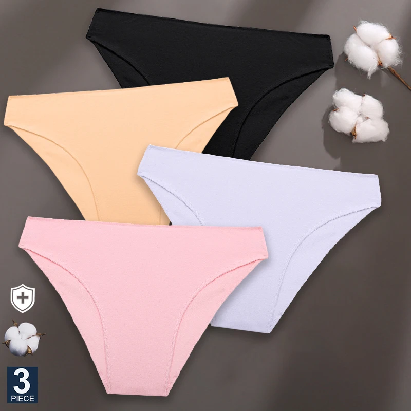 FINETOO 3PCS/Set M-XXL Cotton Lingerie Panties Women Underwear Sexy Femme Underwear Women\'s Underpant Panty 7 Solid Color Briefs